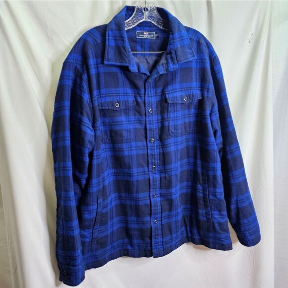 Vineyard Vines Blue Plaid Lined Flannel Jacket Size Large - Picture 2 of 8